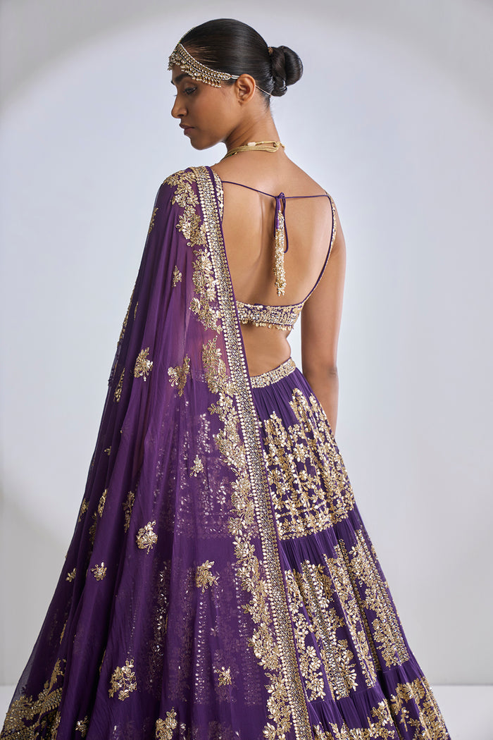 Purple Multi-Tiered Lehenga Set