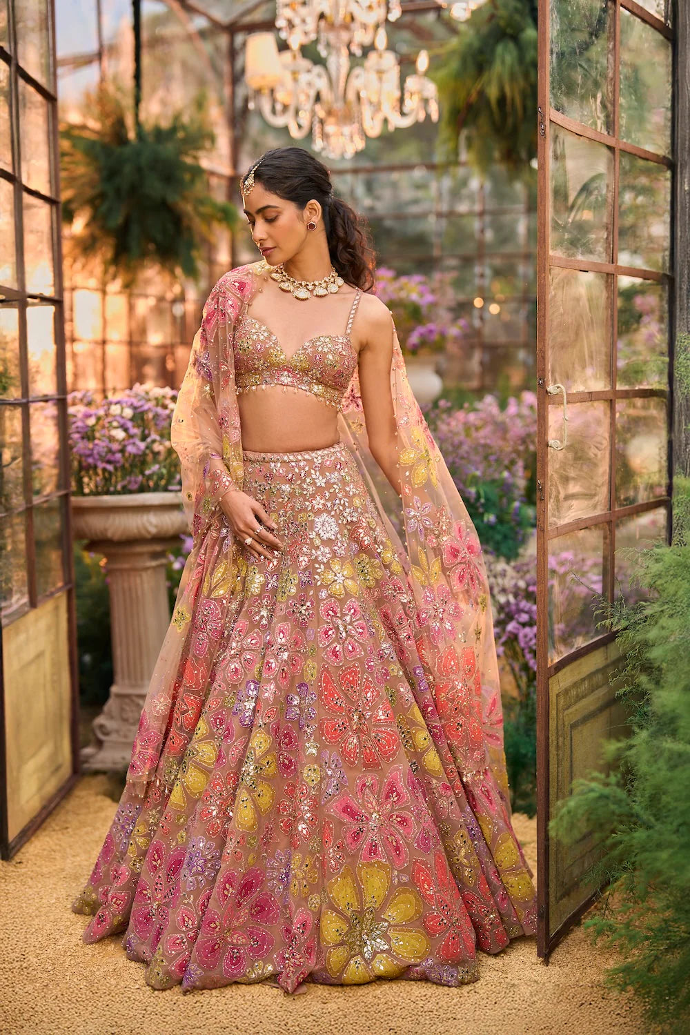Coffee Floral Lehenga Set