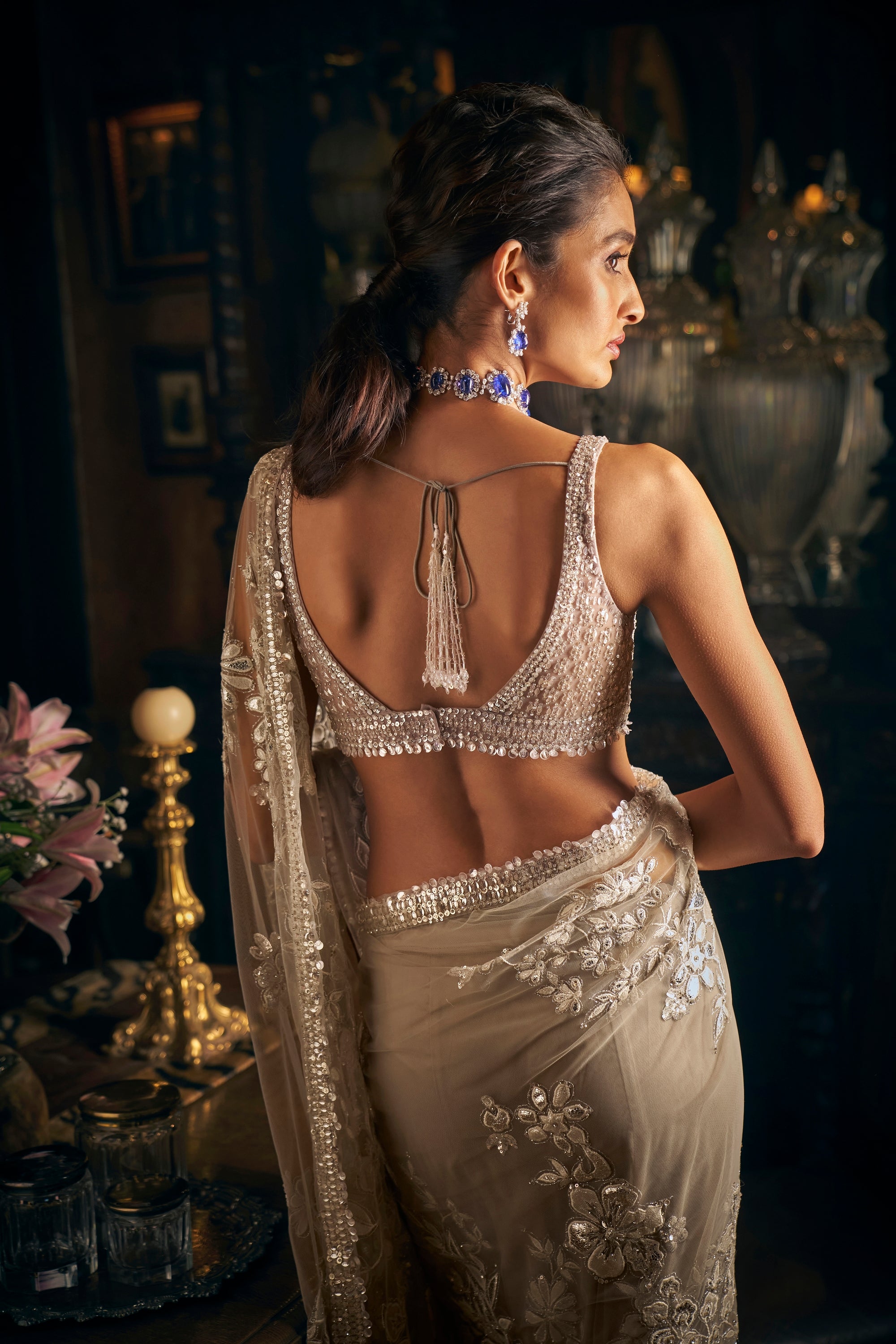 Nude Applique Saree