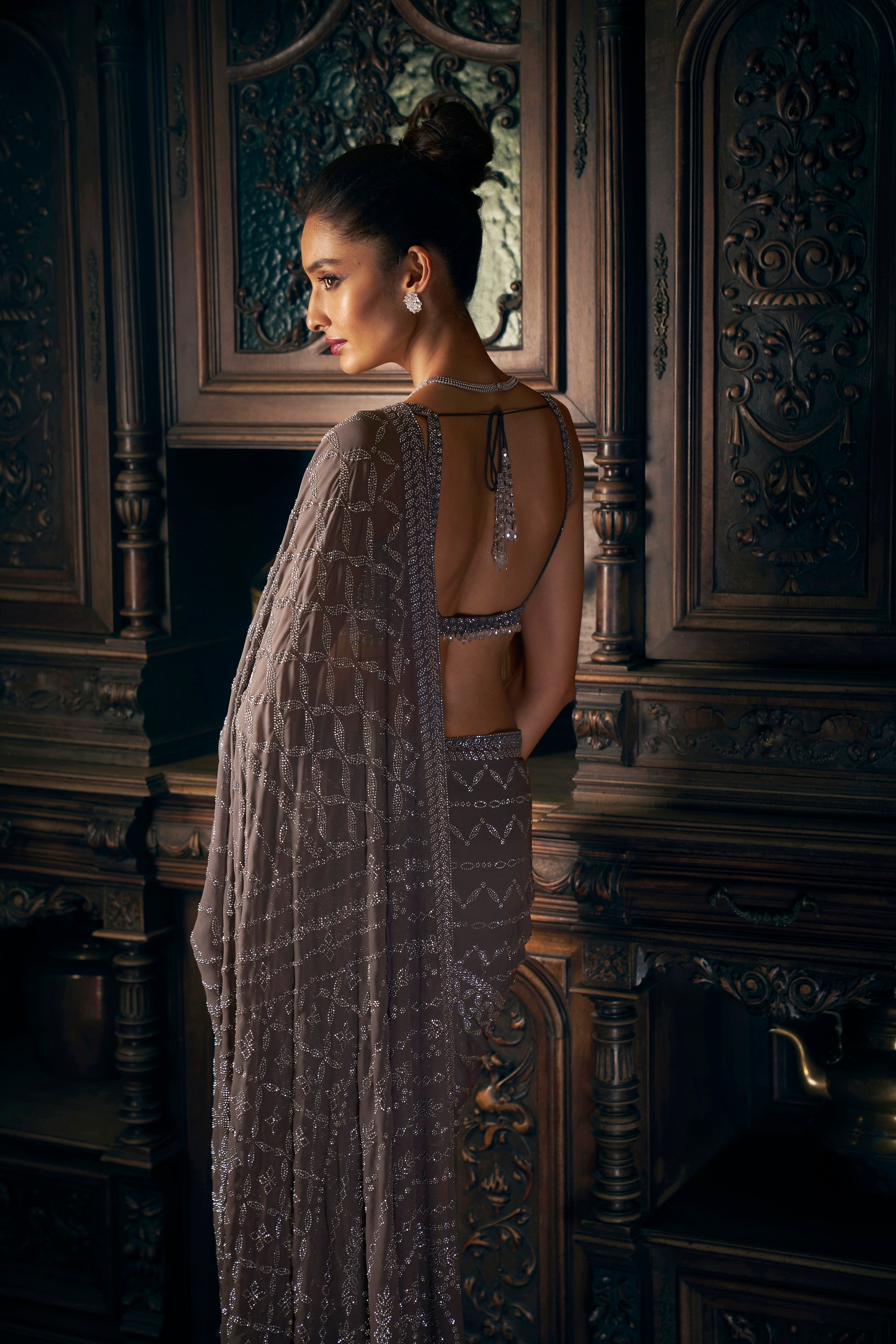 Grey Crystal Saree