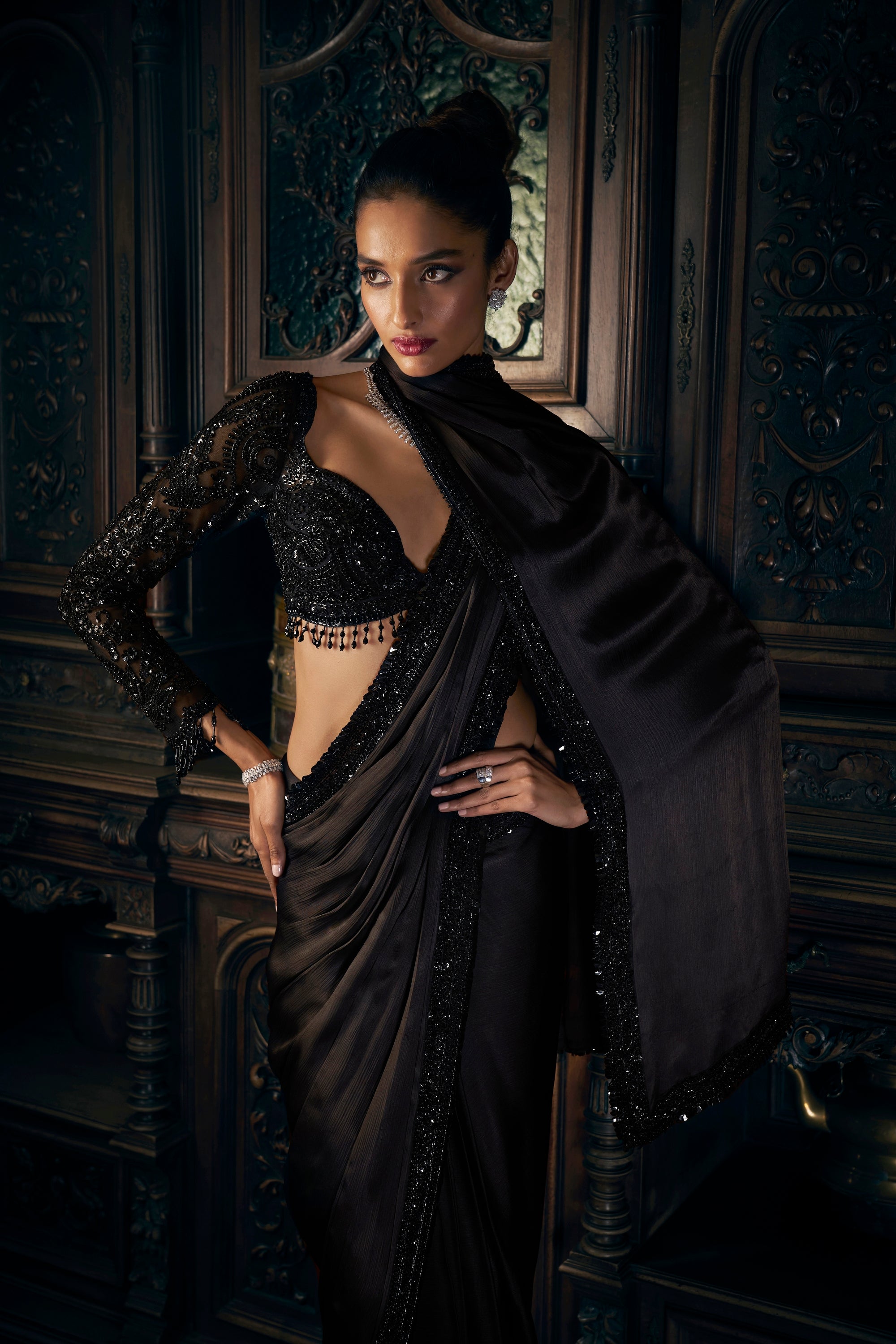 Black Sttiched Saree