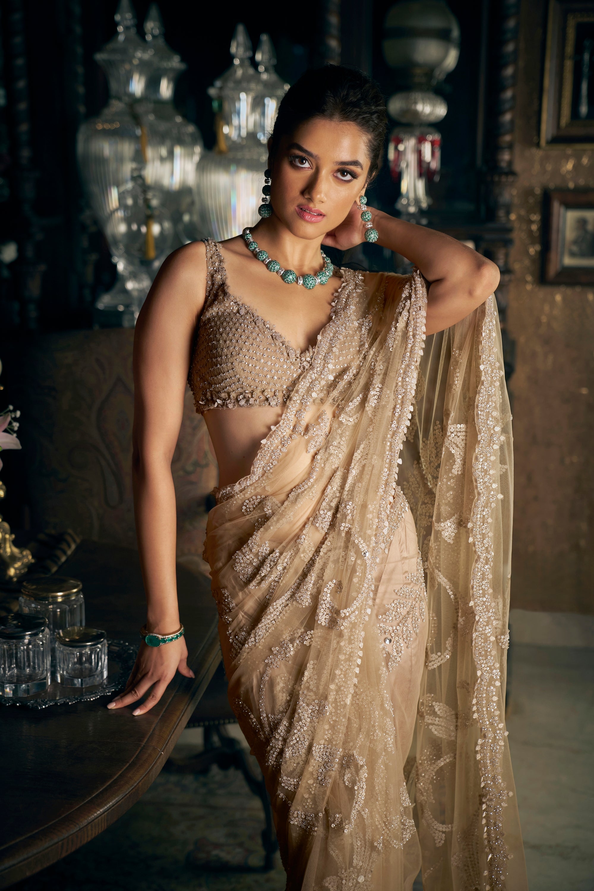 Slate Sequin Saree