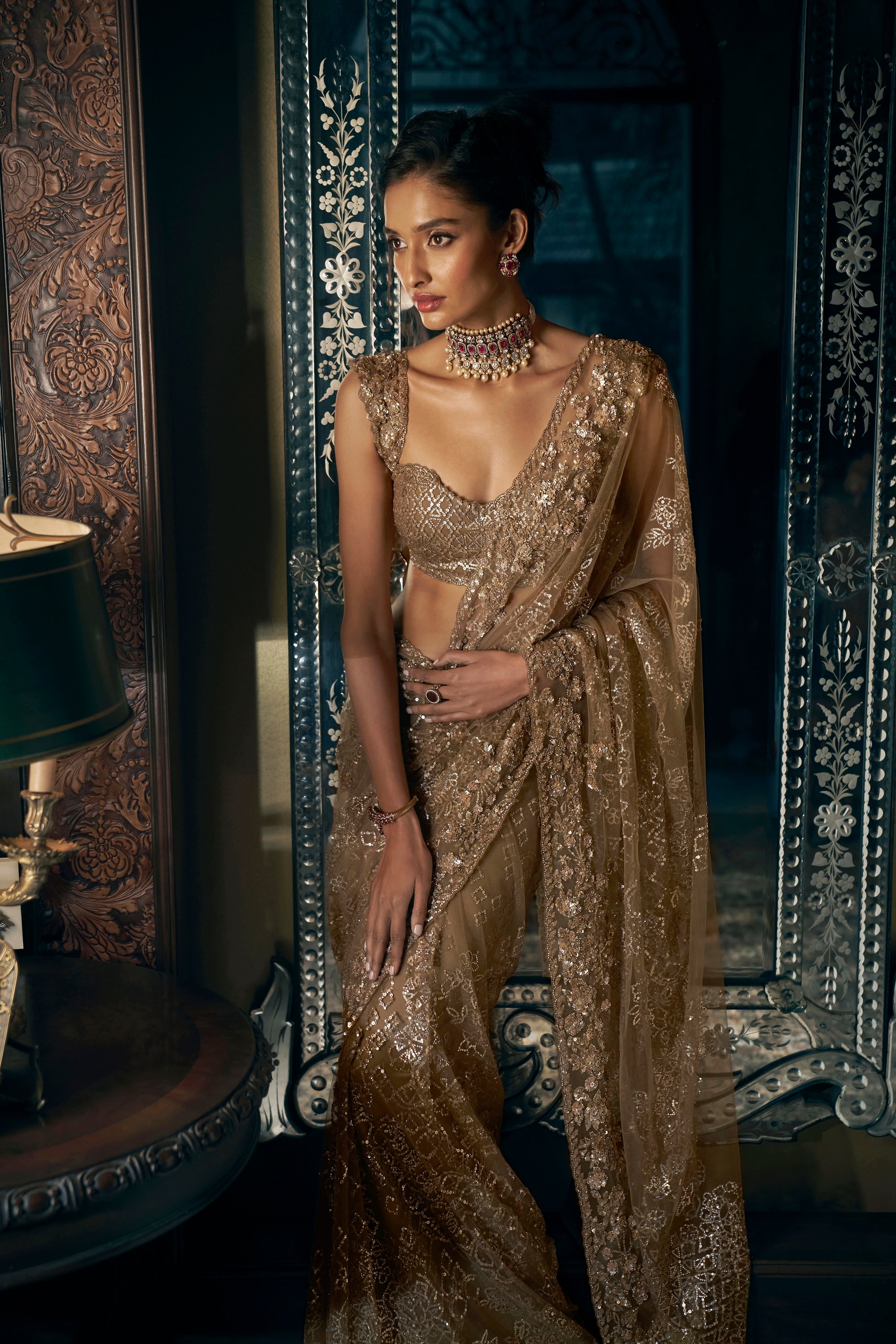 Anitque Gold Sequin Saree