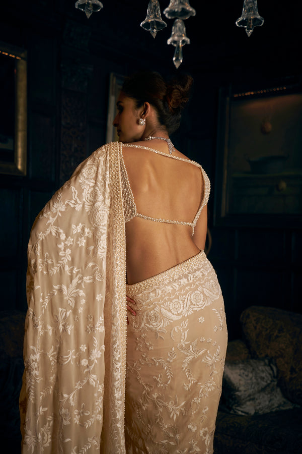 Nude Pearl Work Saree