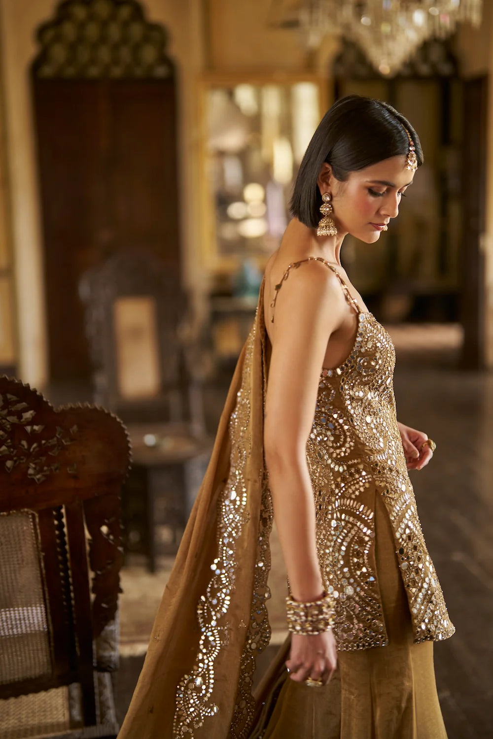 Antique Gold Mirror Sharara Set