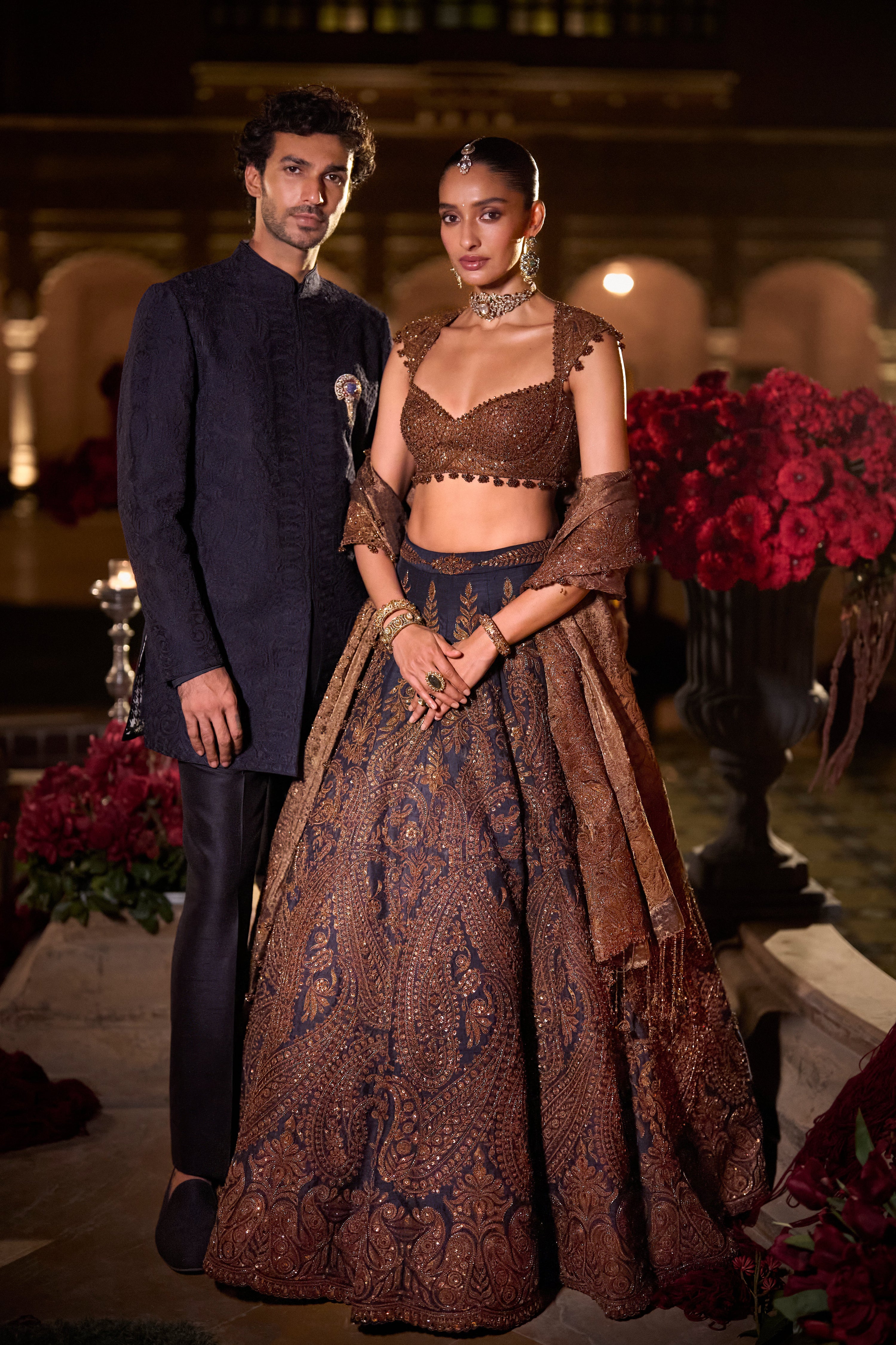 Navy Blue Abstract Sherwani Set