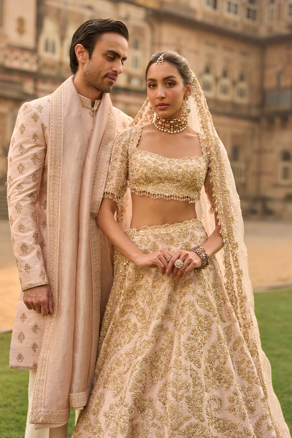 Powder Peach Dori Sherwani Set
