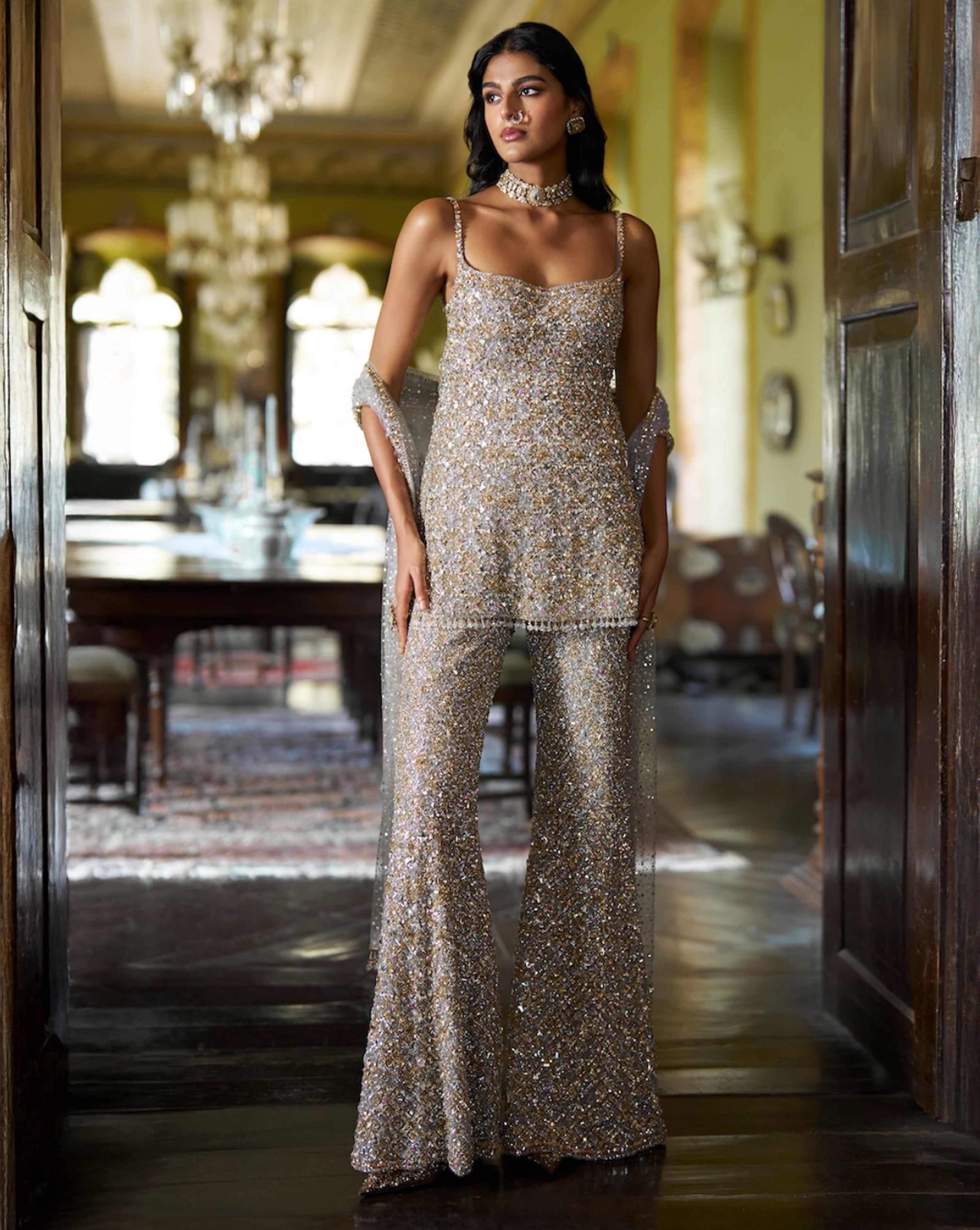 Silver Gold Crystal Pant Set