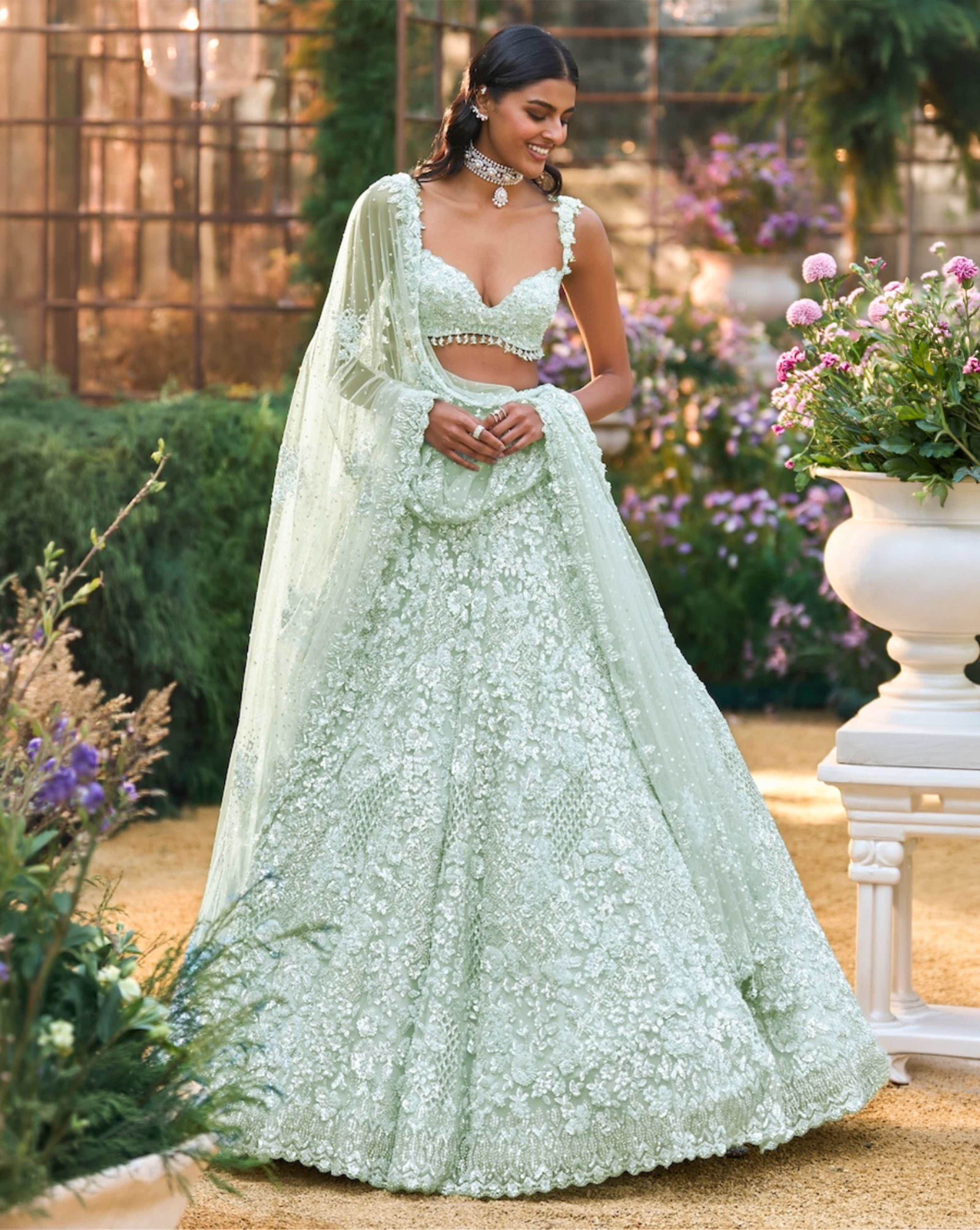 Soft Aqua Sequin Lehenga Set