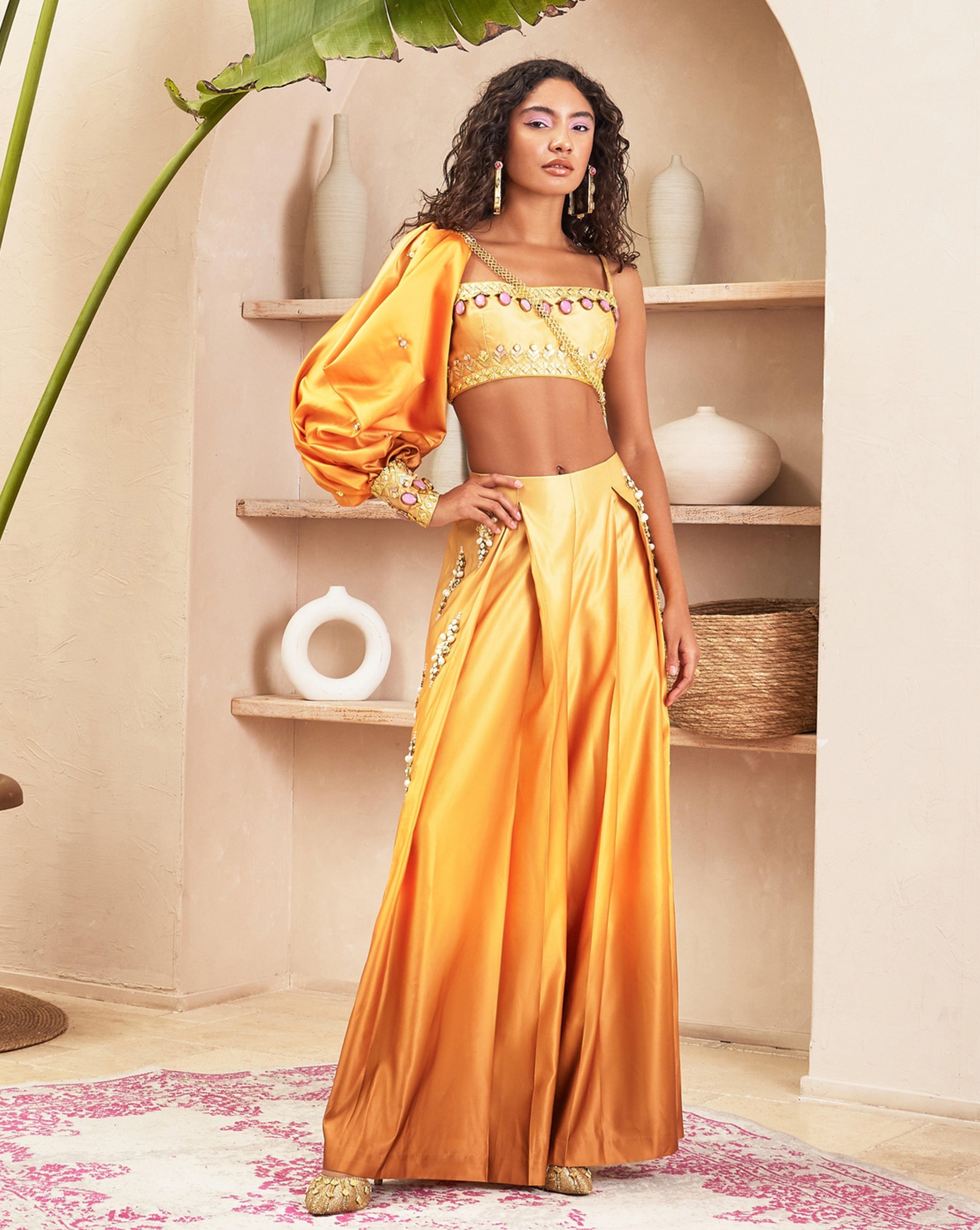 Summer Gold Ombre Pant with Bustier & Solo Sleeve