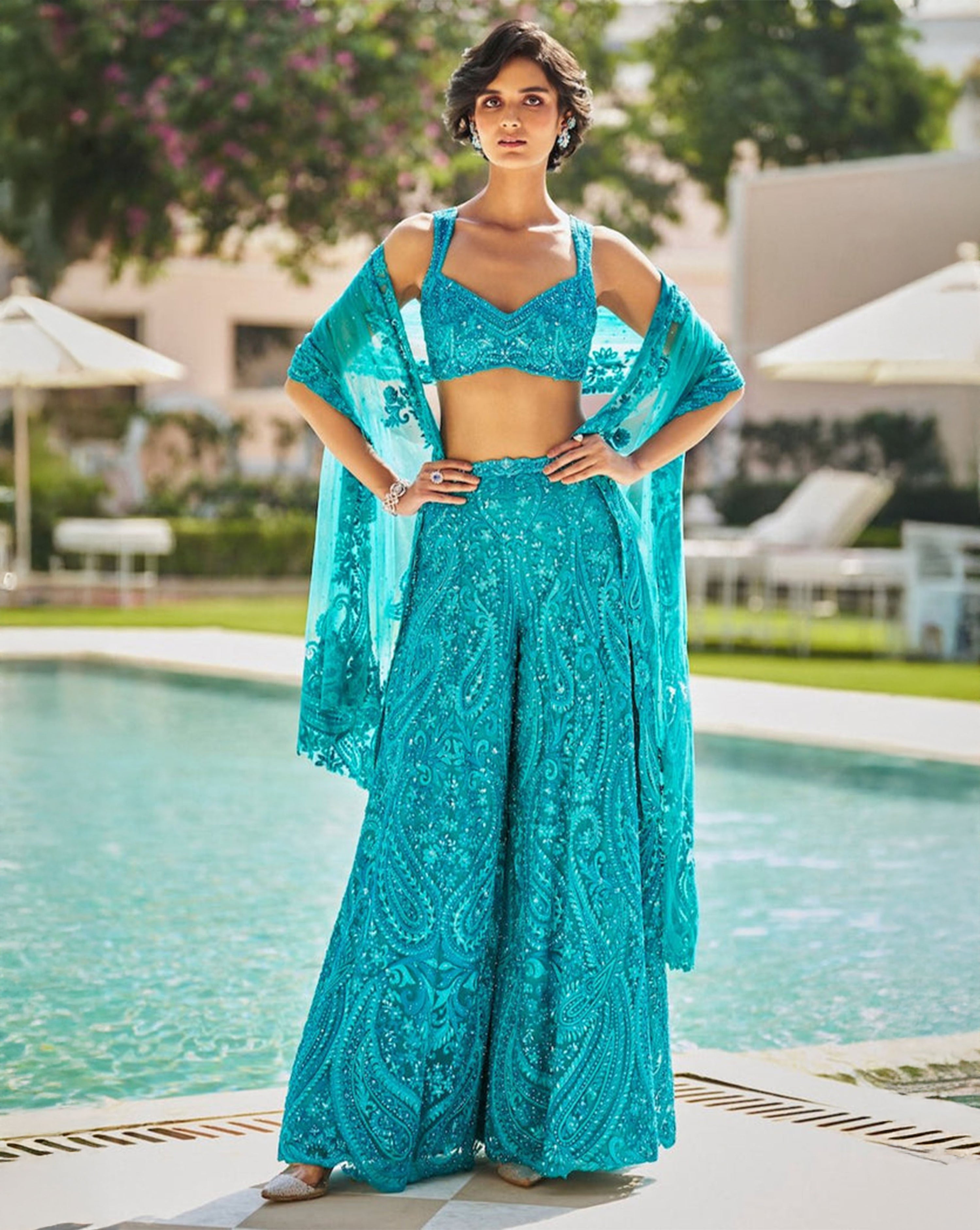 Turquoise Paisley Sharara Set