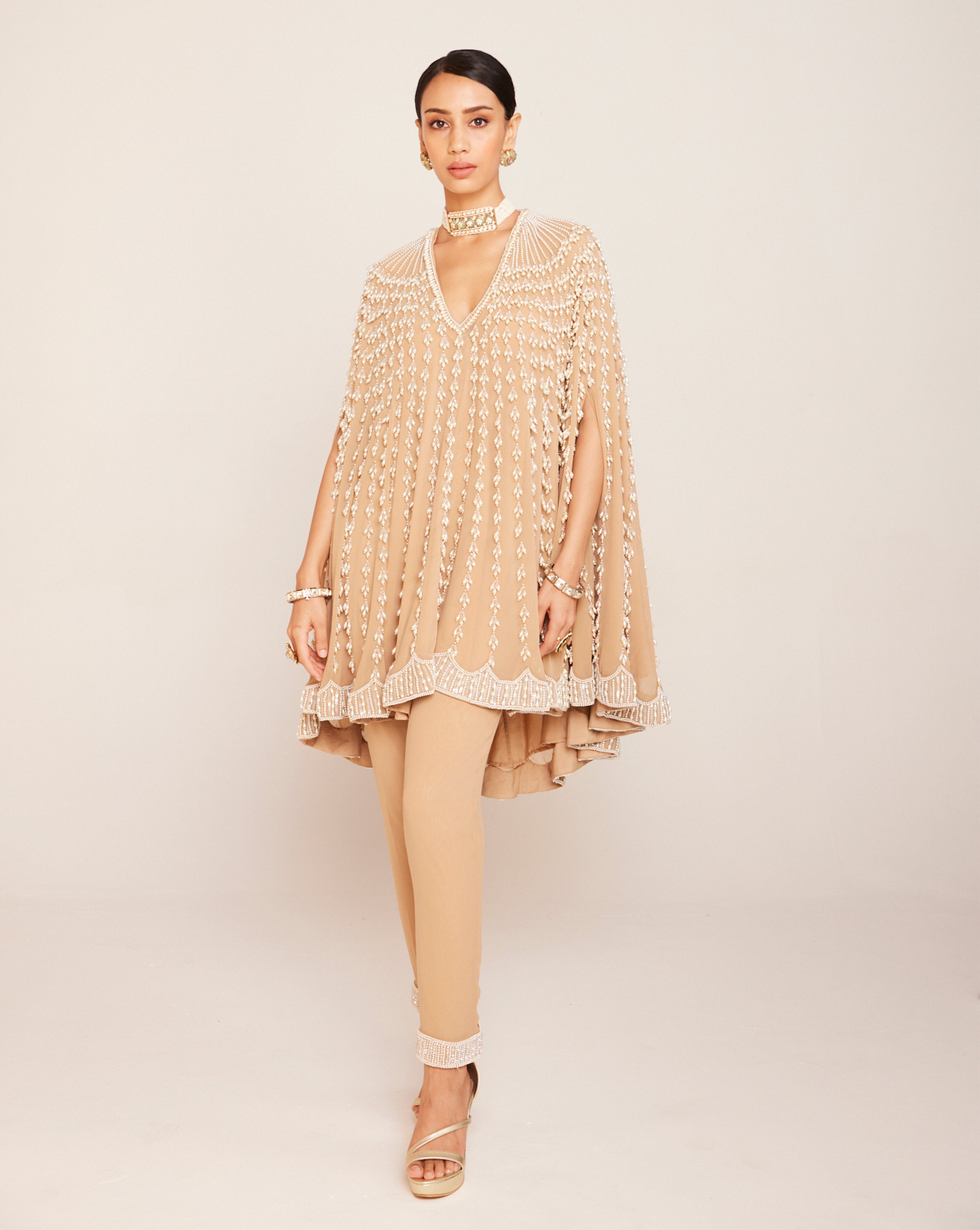 Beige Asymmetrical Cape Set