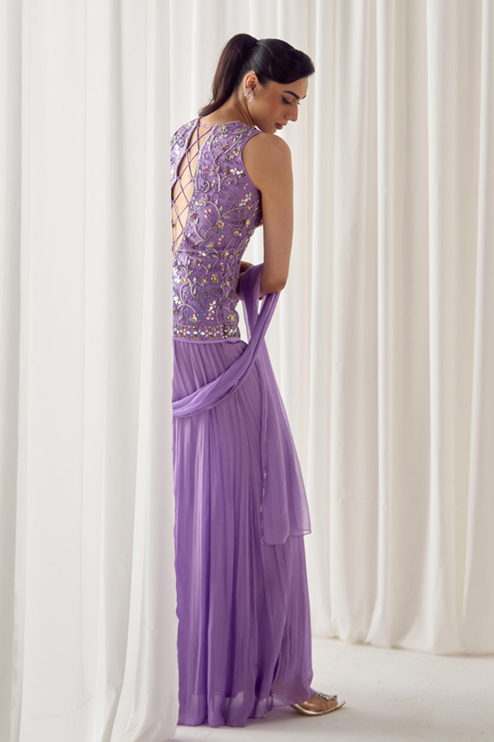 Lavender Fitted Kurta With Sharara Set