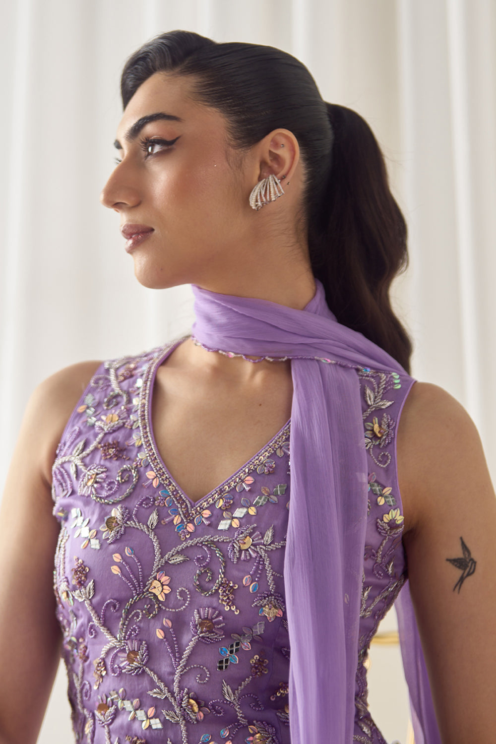 Lavender Fitted Kurta With Sharara Set