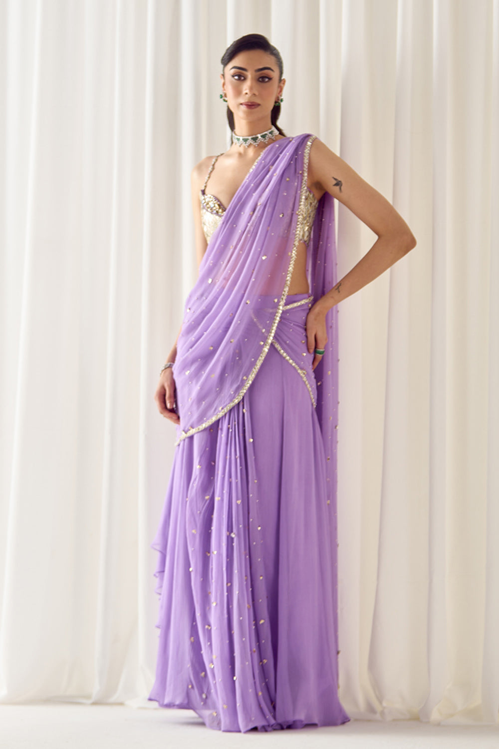 Lavender Pre-Stitched Saree With Blouse
