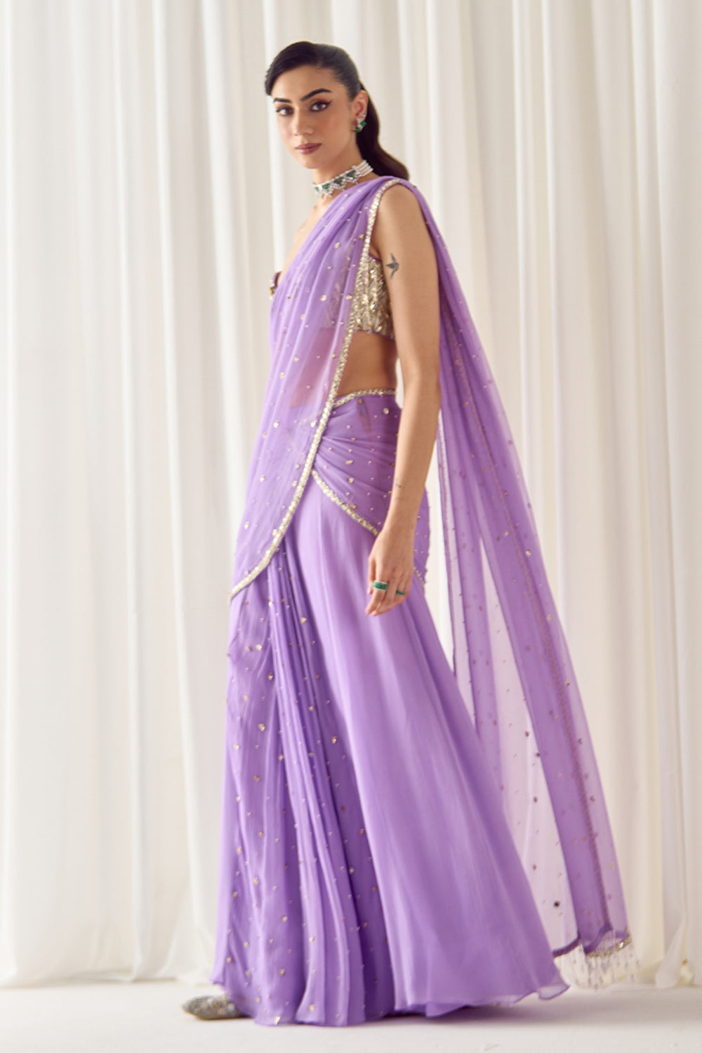 Lavender Pre-Stitched Saree With Blouse