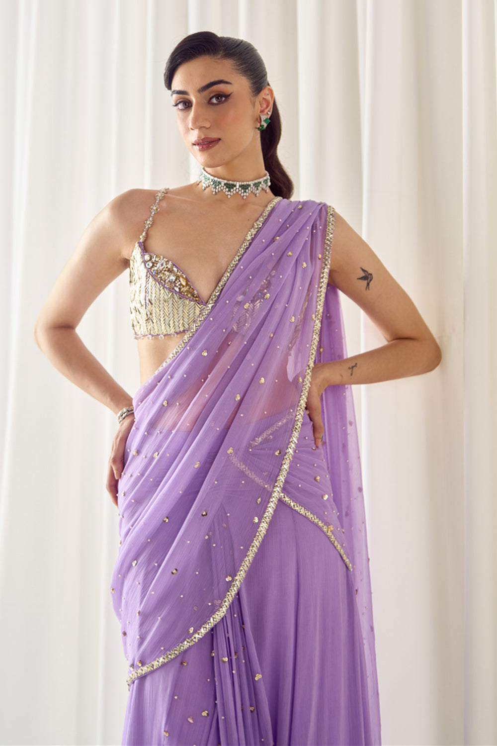 Lavender Pre-Stitched Saree With Blouse