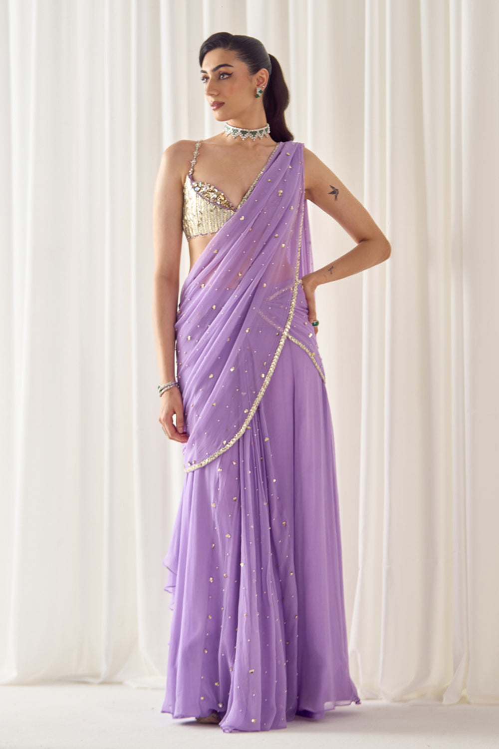 Lavender Pre-Stitched Saree With Blouse