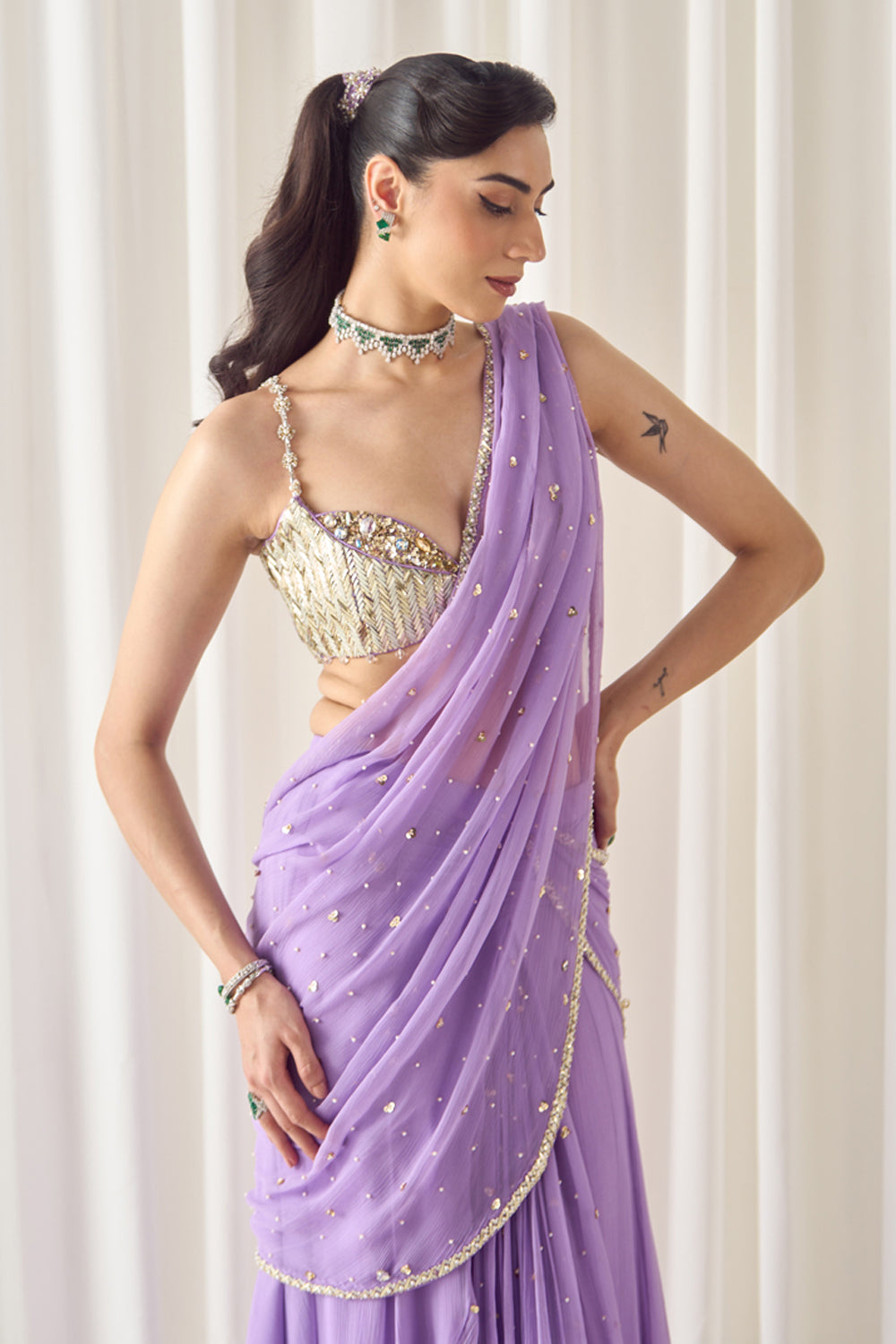 Lavender Pre-Stitched Saree With Blouse