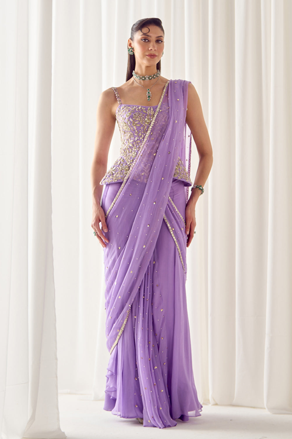 Lavender Pre Stitched Saree With Corset