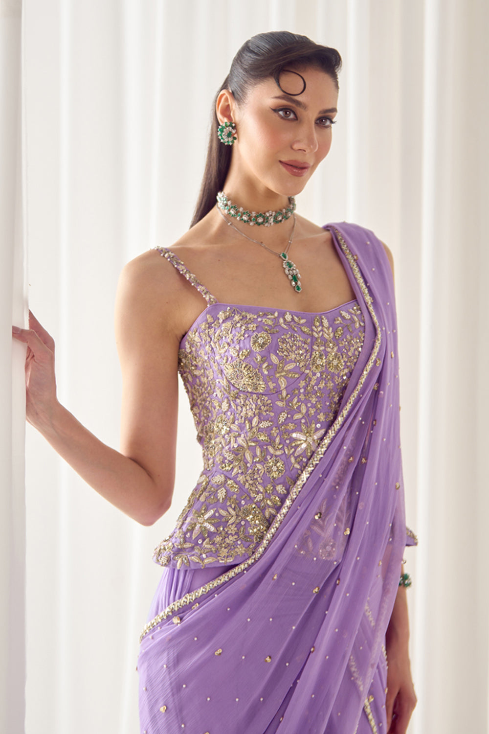 Lavender Pre Stitched Saree With Corset
