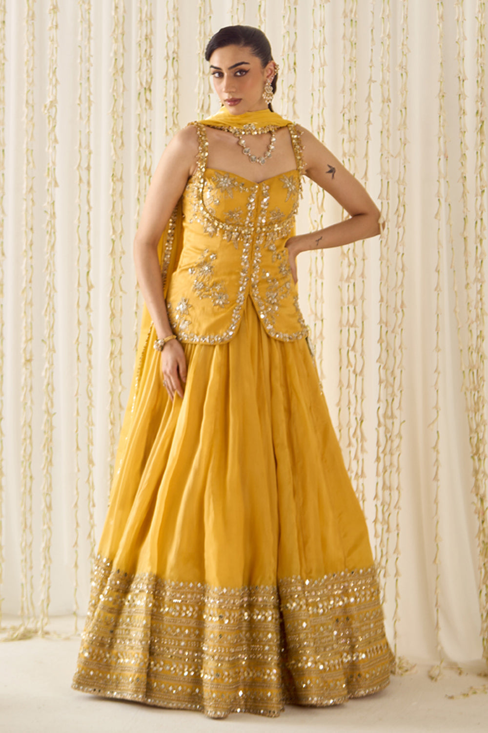 Mustard Peplum and Lehenga Set