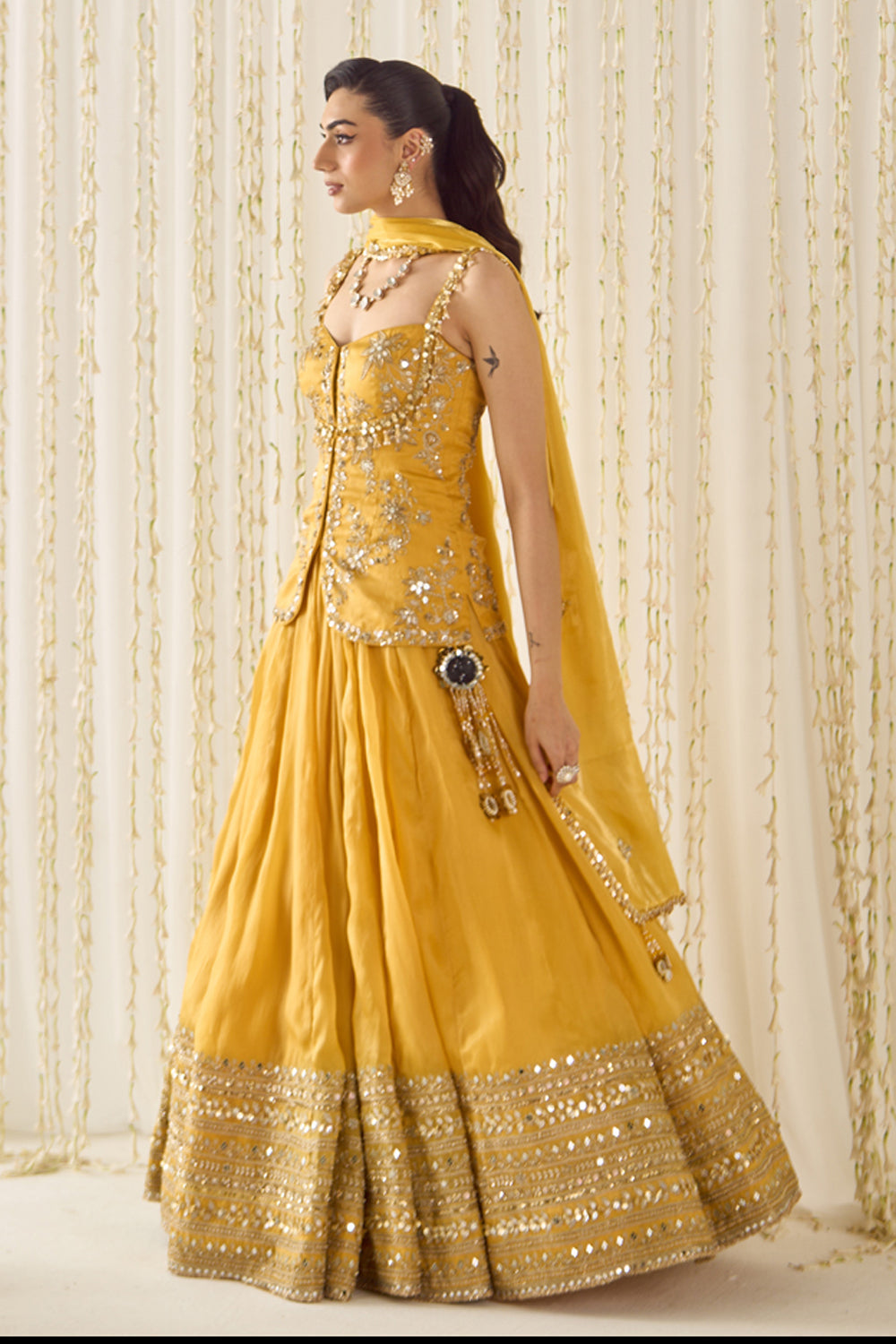 Mustard Peplum and Lehenga Set