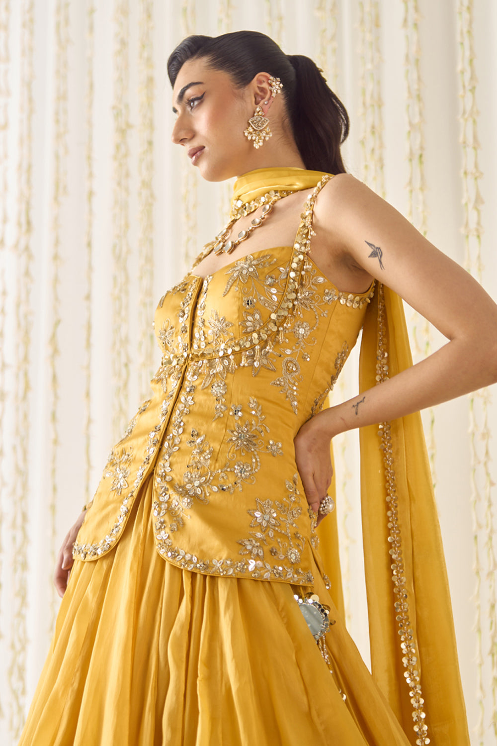Mustard Peplum and Lehenga Set