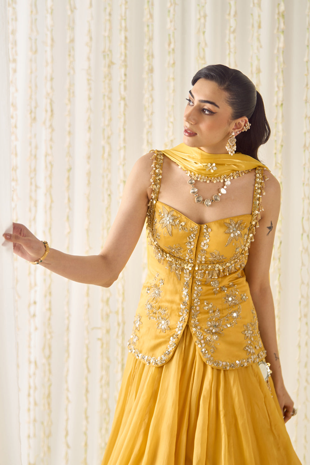 Mustard Peplum and Lehenga Set