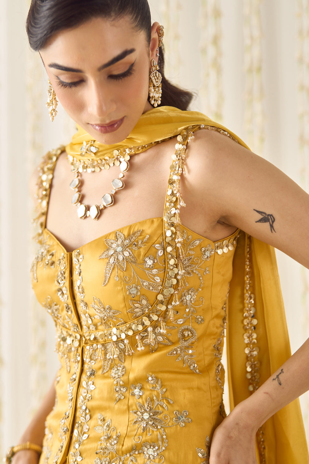 Mustard Peplum and Lehenga Set