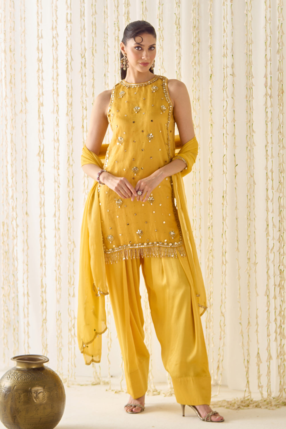 Mustard Kurta With Farsi Salwar Set