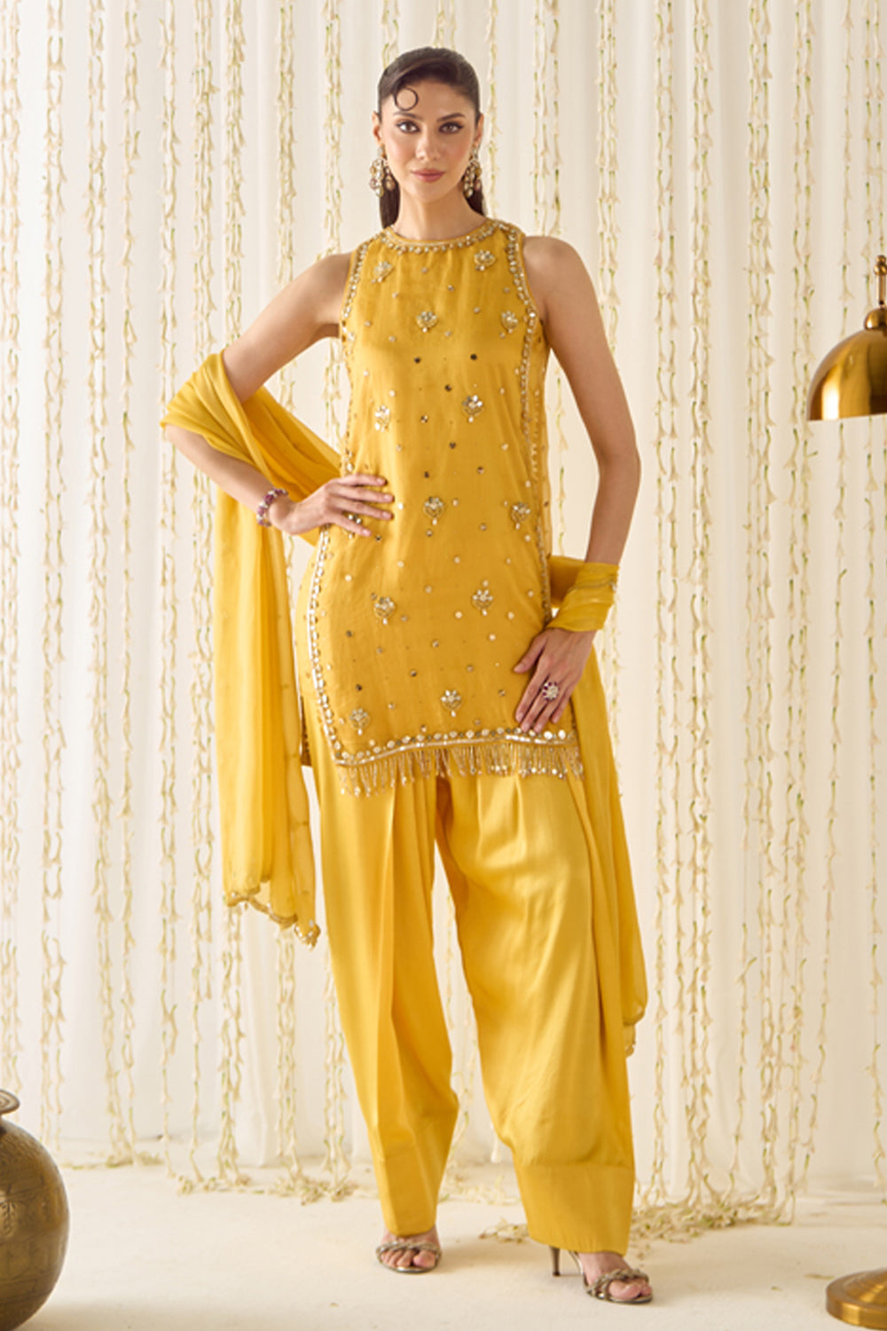 Mustard Kurta With Farsi Salwar Set