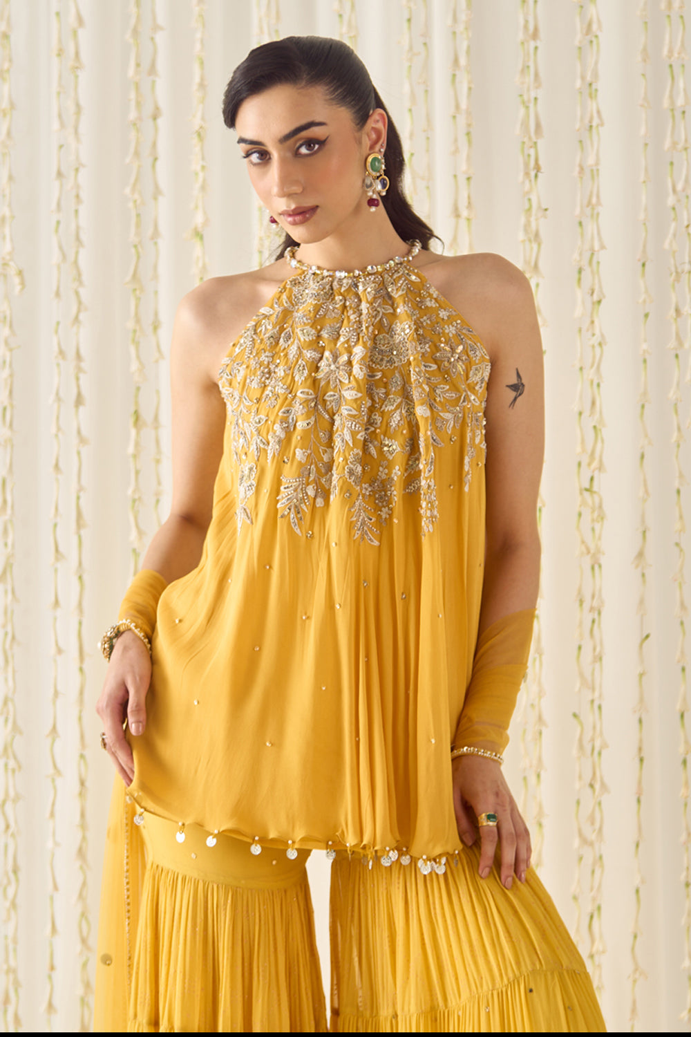 Mustard A-Line Kurta Sharara Set