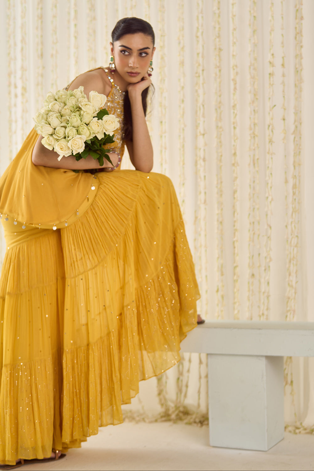 Mustard A-Line Kurta Sharara Set