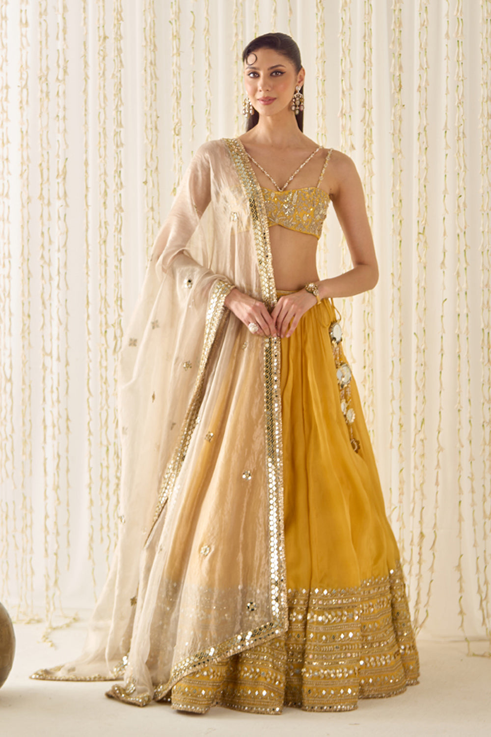 Mustard Bustier and Lehenga Set