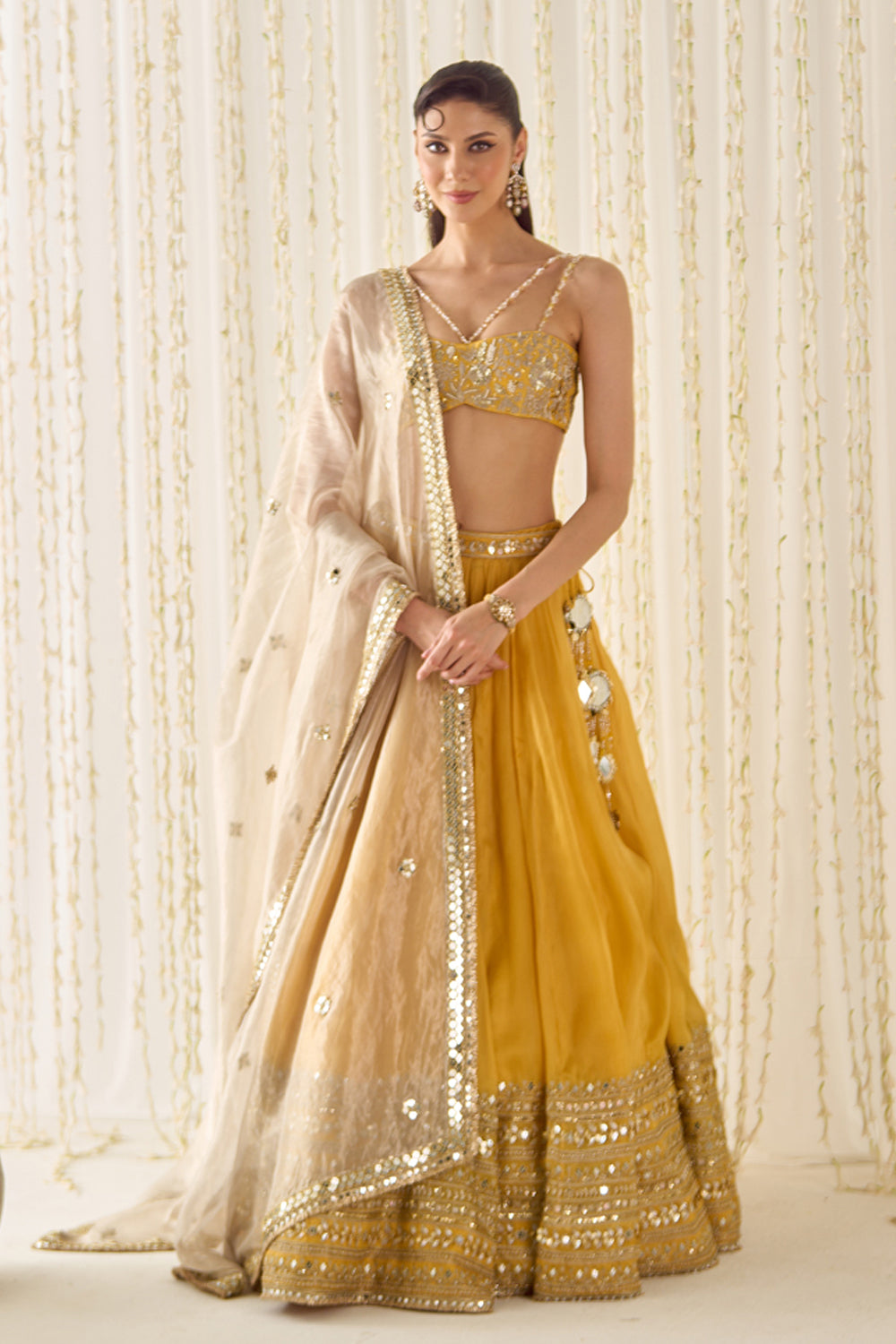 Mustard Bustier and Lehenga Set