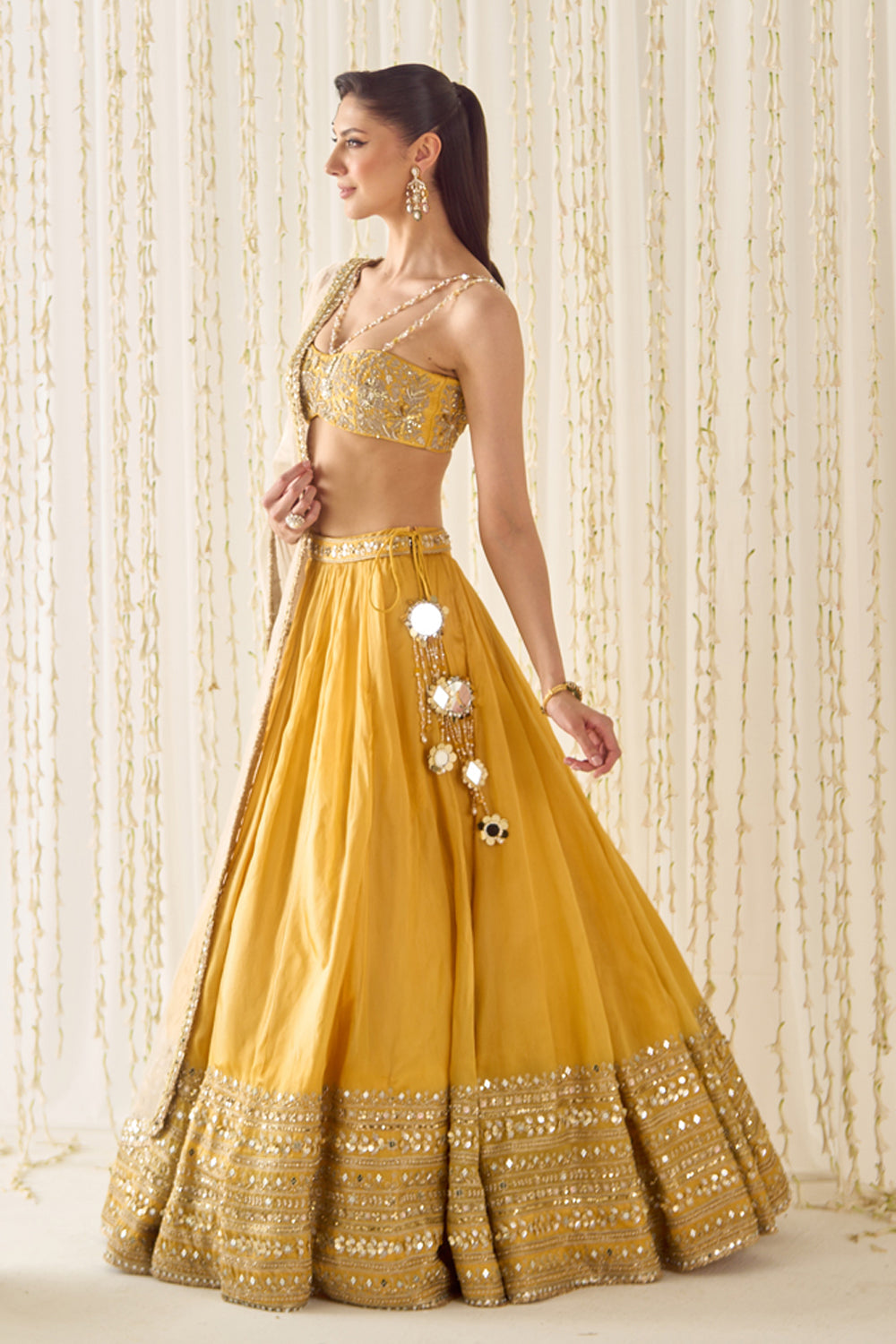 Mustard Bustier and Lehenga Set