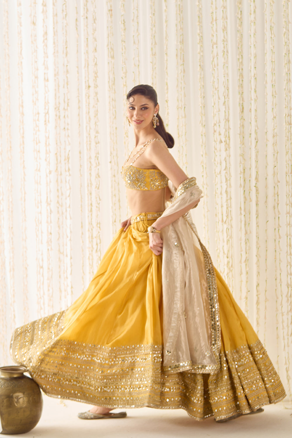 Mustard Bustier and Lehenga Set