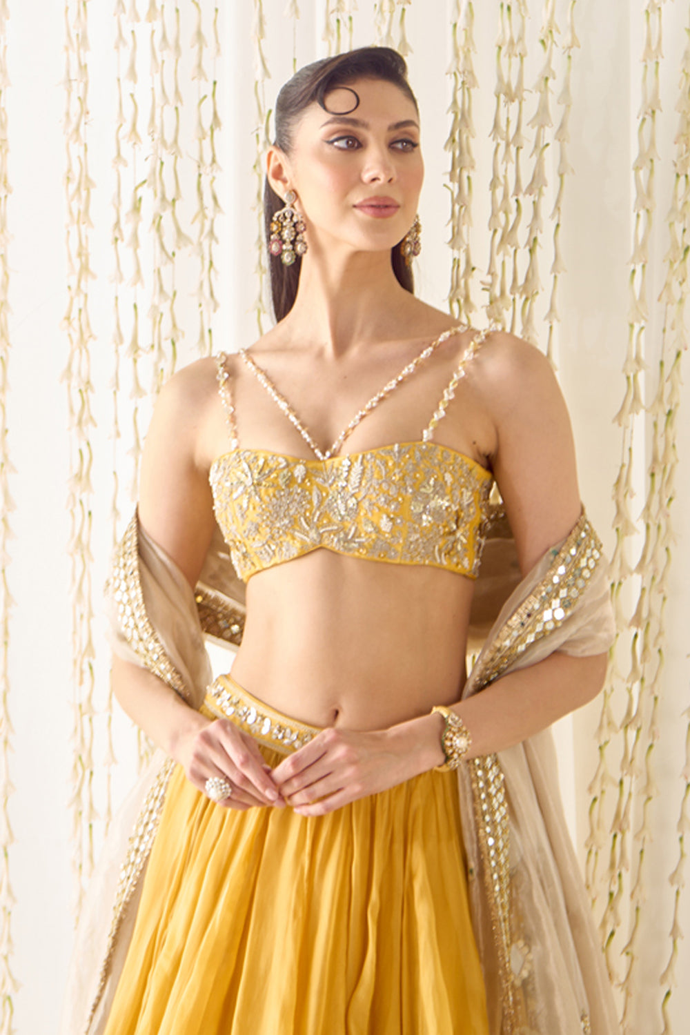 Mustard Bustier and Lehenga Set