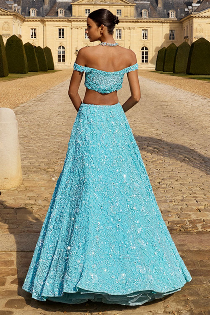 Turquoise Sequin Lehenga Set