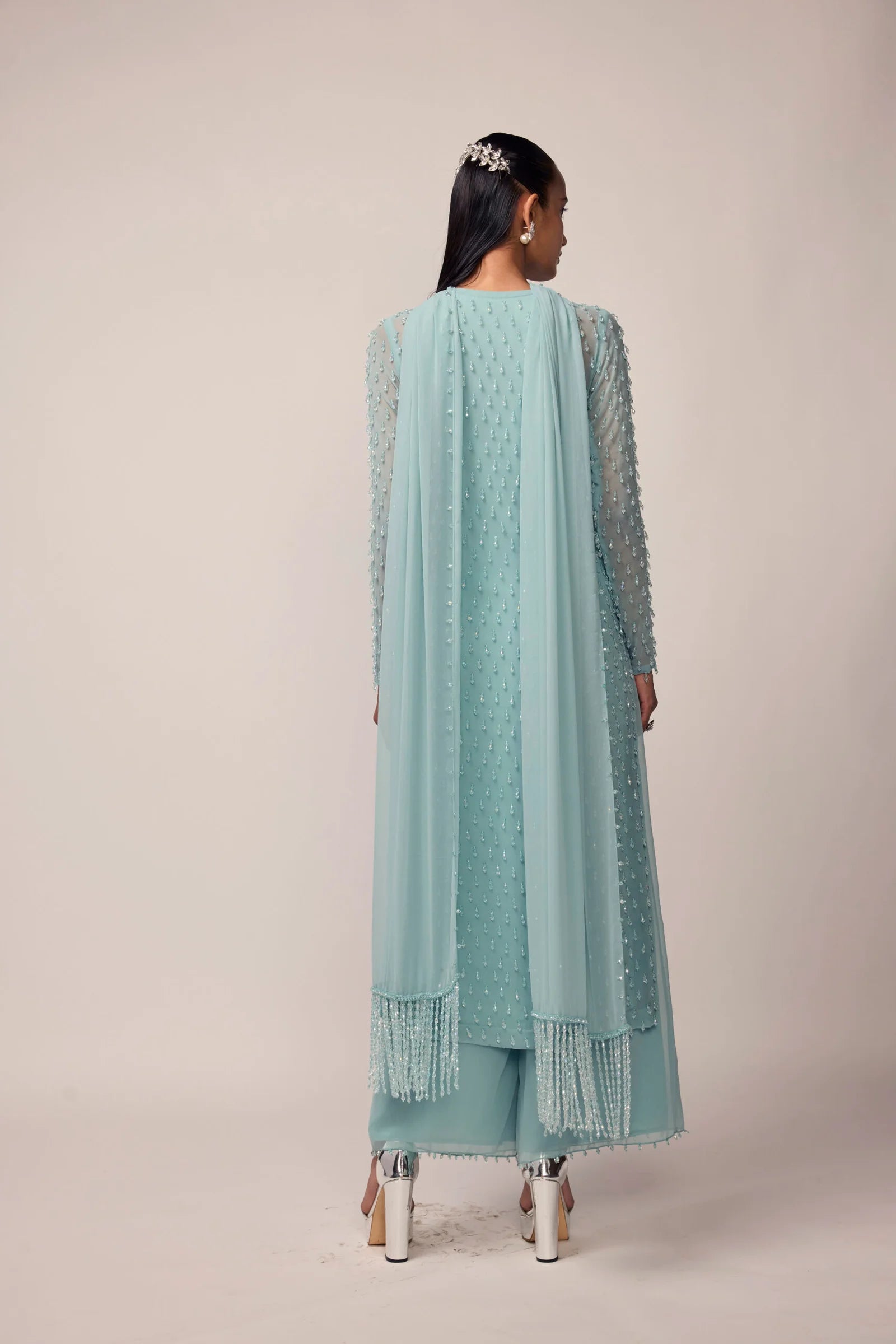 Powder Blue Pearl Drop Kurta Set