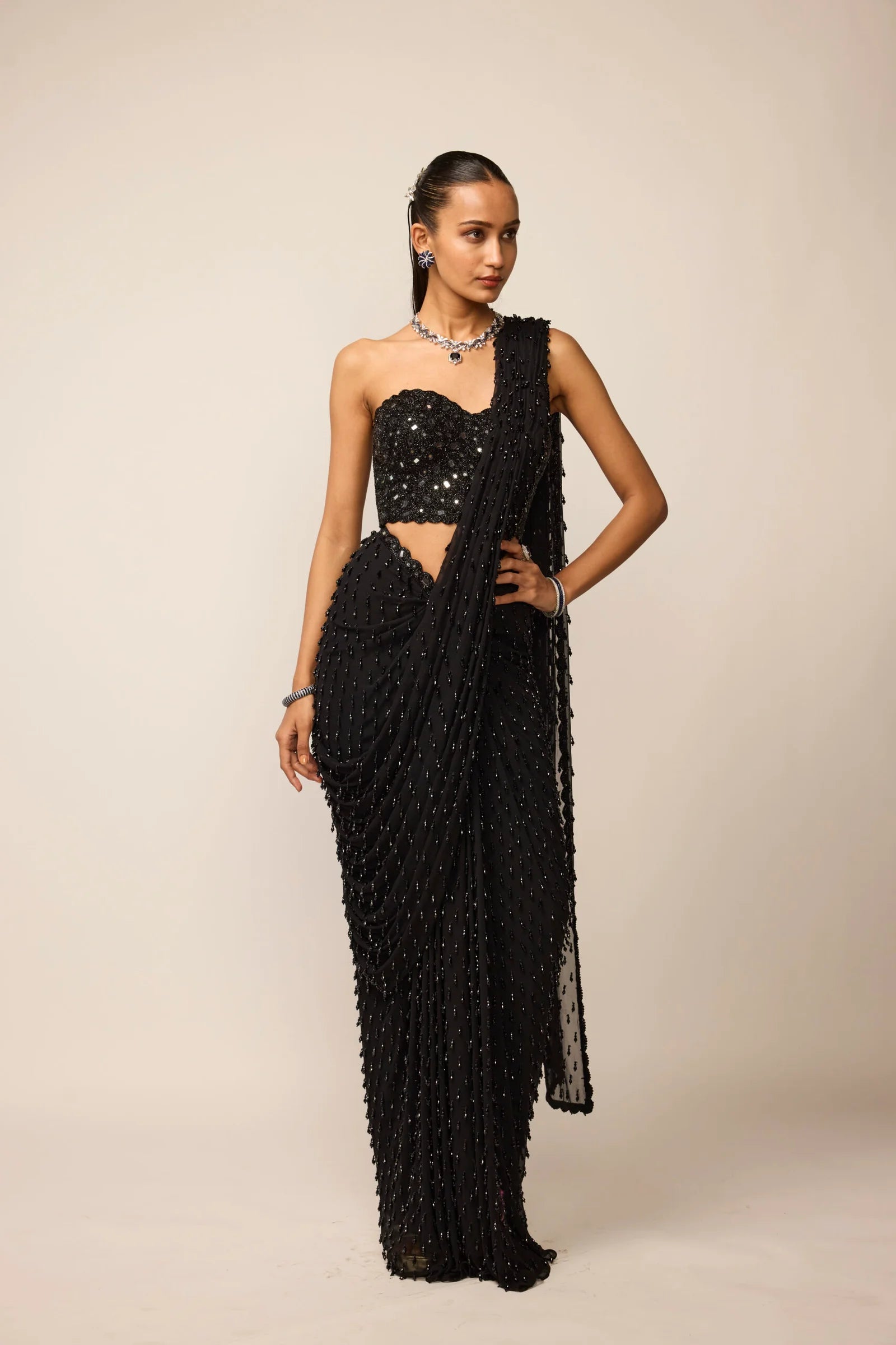 Black Single Drop Saree Set
