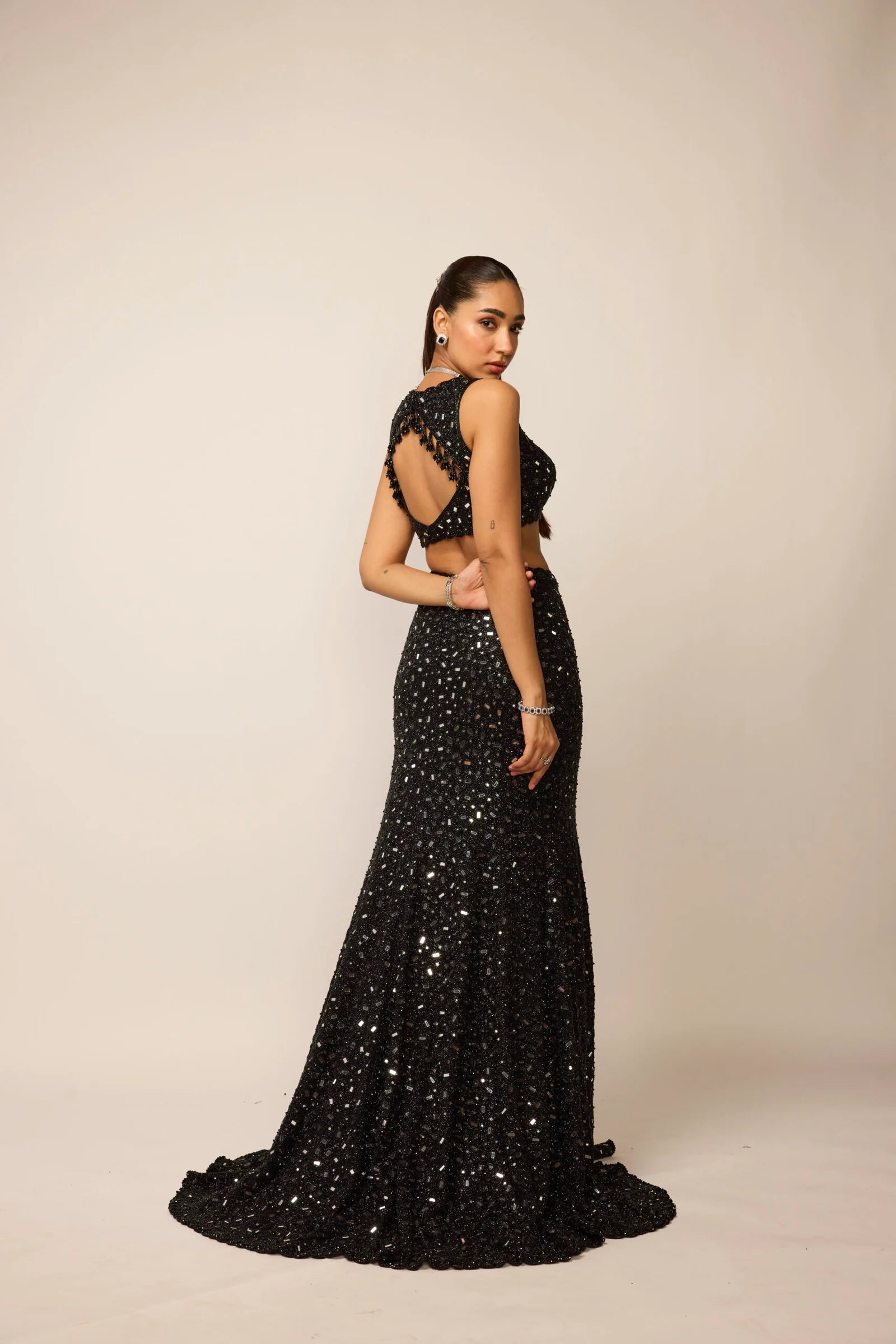 Black Fishcut Lehenga Set