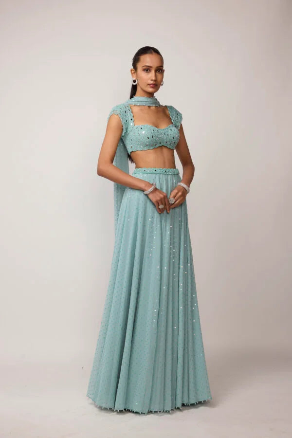 Powder Blue Geogette Skirt Set