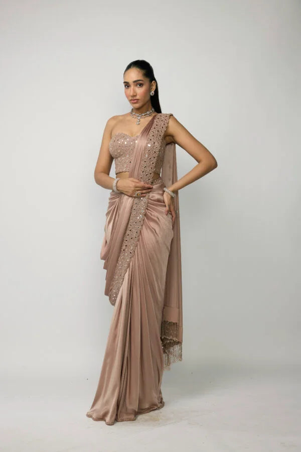 Bronze Rosé Draped Saree Set