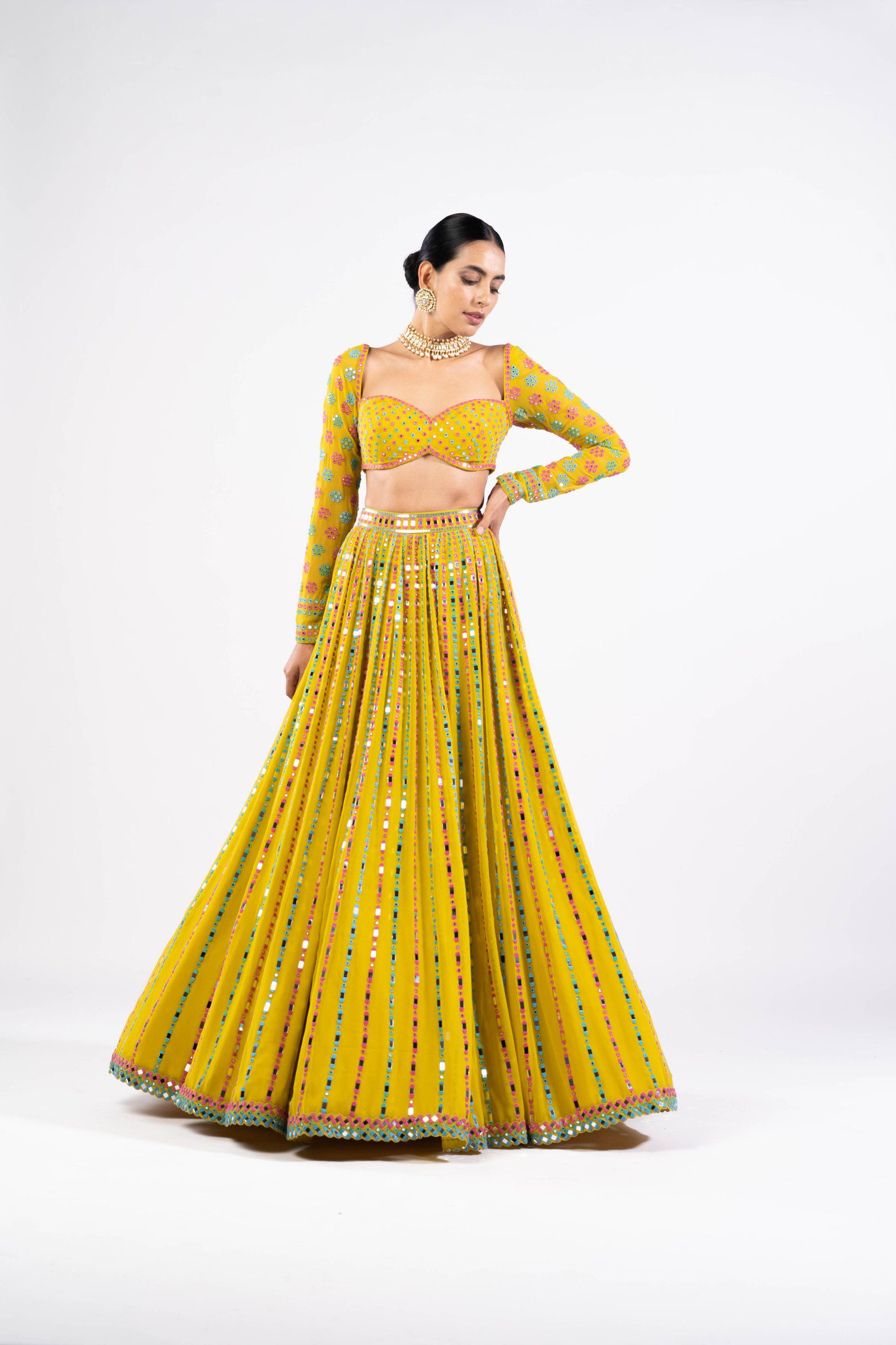 Moss Green Linear Drop Lehenga Set