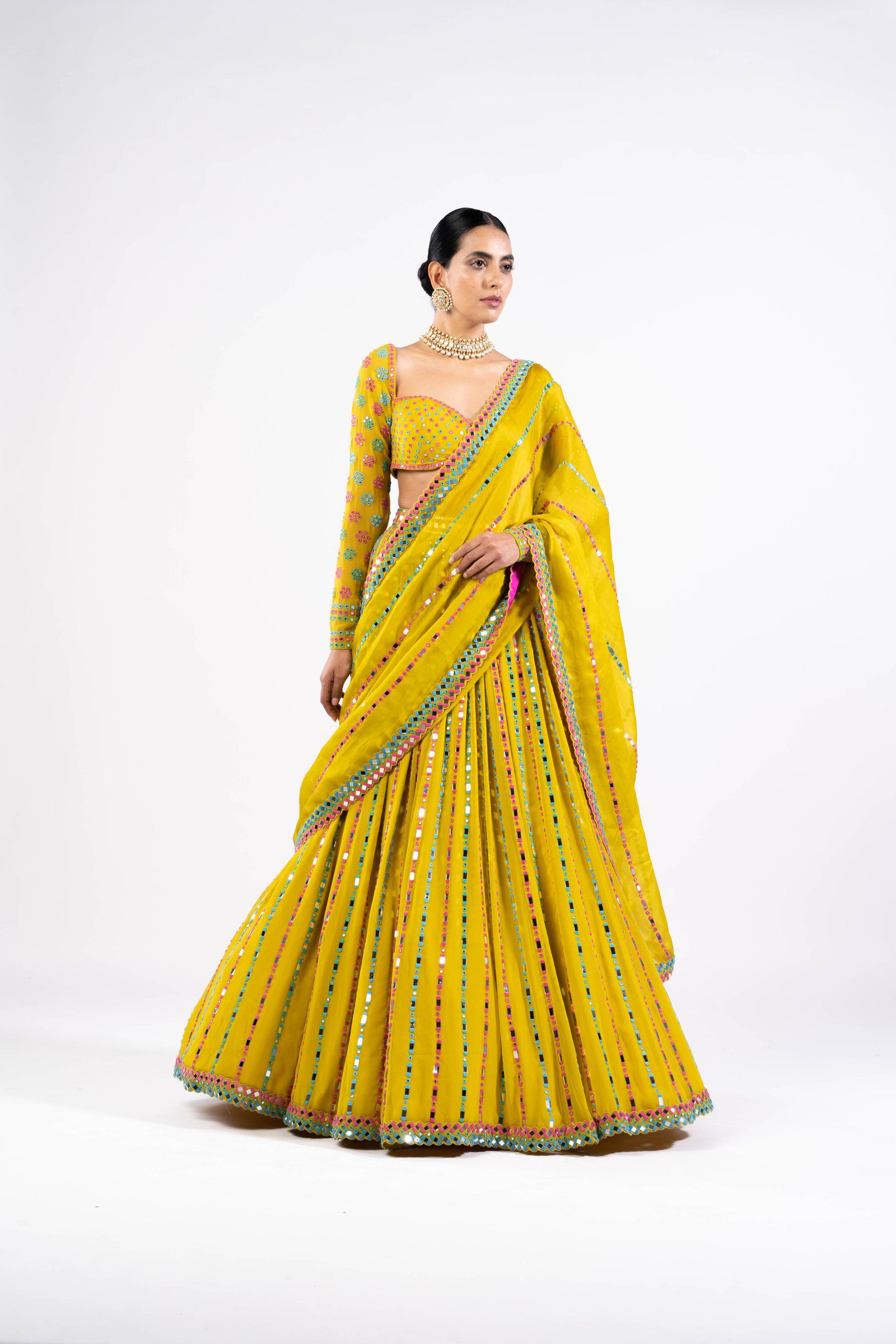 Moss Green Linear Drop Lehenga Set