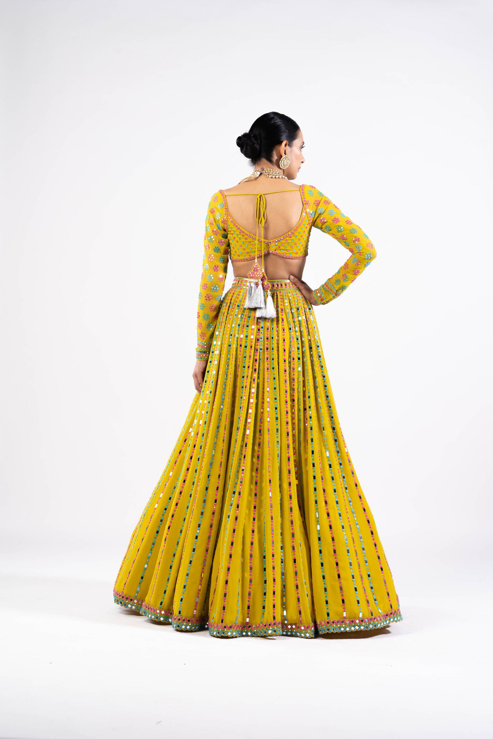 Moss Green Linear Drop Lehenga Set