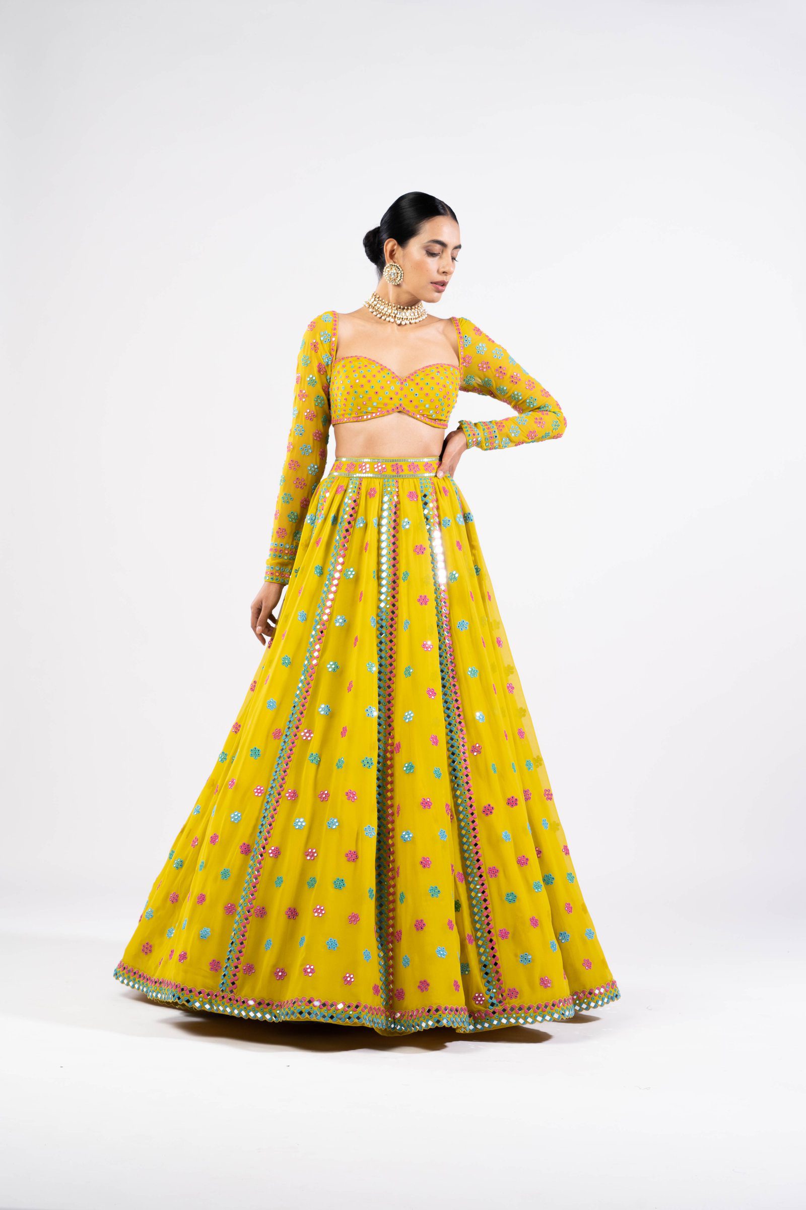 Moss Green Flower Lehenga Set