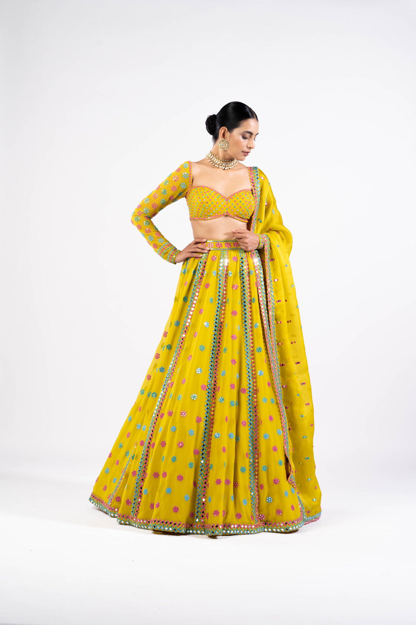 Moss Green Flower Lehenga Set